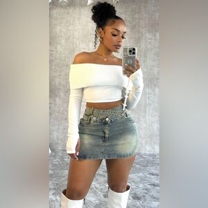 EDGE Belted Denim Mini Skirt - Blue